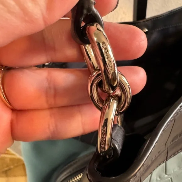 Coach Navy and Teal Croc-Embossed Shoulder Bag - Picture 15 of 16